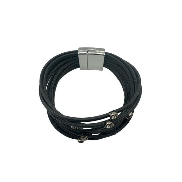 Multi-Layer Leather Bracelet With Rhinestones & Magnetic Clasp - Picture 4 of 6